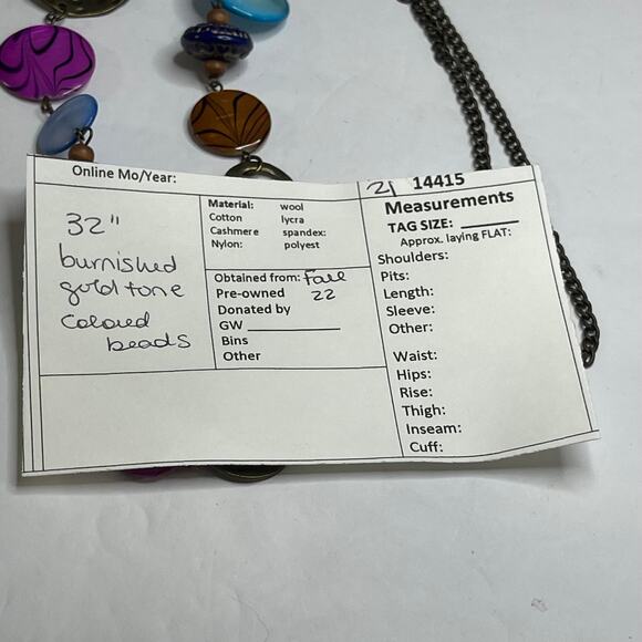 Necklace multi colored chunky disks beaded costume jewelry blue yellow pink - Picture 11 of 11